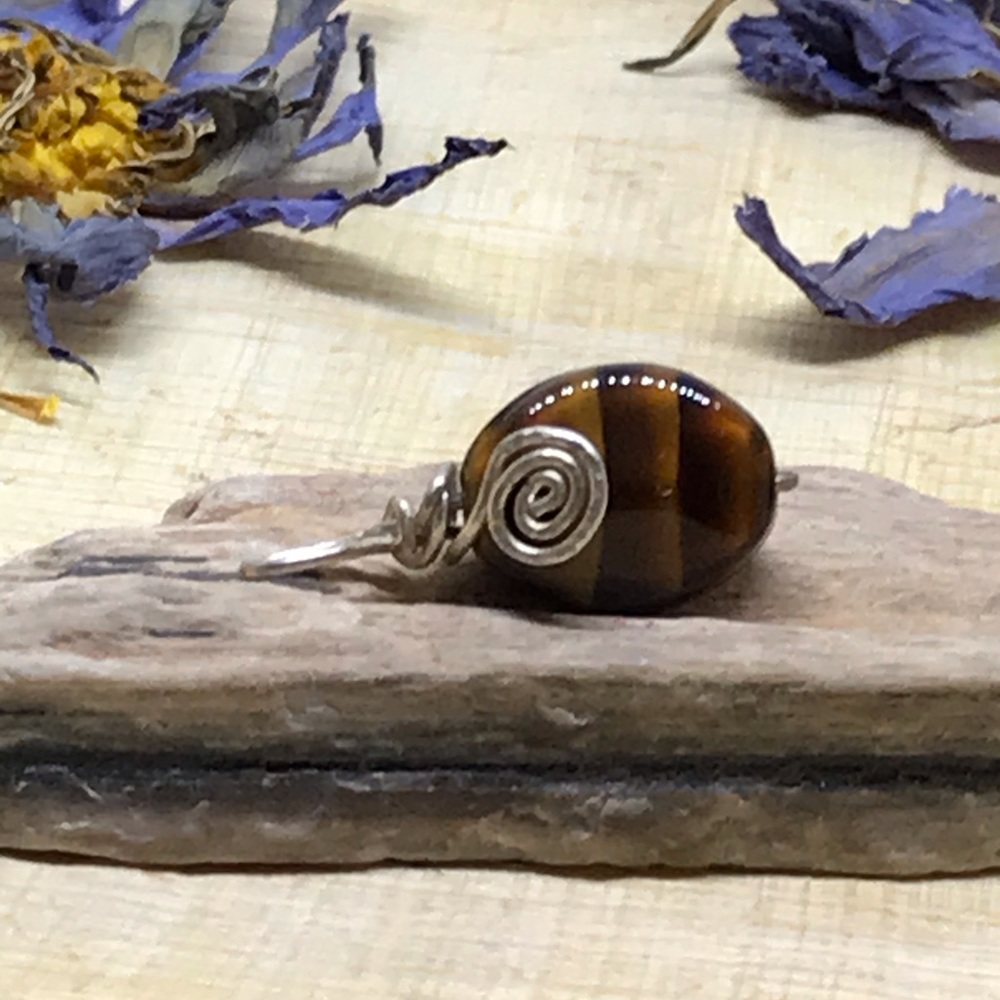 Sterling Silver glass tiger eye charm
